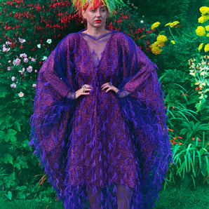 Sheer Mesh Feather kaftan Dress Size 8 - 26 UK