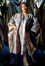 Load image into Gallery viewer, Pink and Gold snowflake pearlescent brocade robe / Kimono and kaftan Dress
