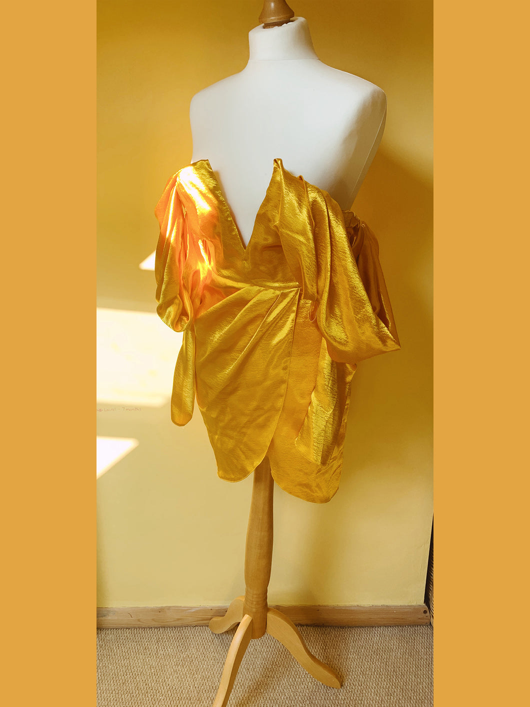 SILKY GOLD YELLOW OFF THE SHOULDER PLUNGE DRESS
