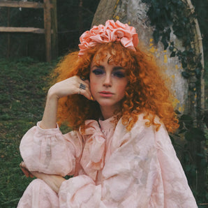 Peach Silk Ruffle headband - Shine-Sheen finish - ASYMMETRICAL style