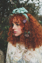 Load image into Gallery viewer, Green Silk Ruffle headband - Shine-Sheen finish - ASYMMETRICAL style
