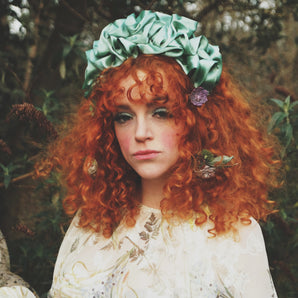 Green Silk Ruffle headband - Shine-Sheen finish - FULL style