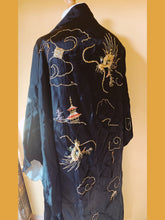 Load image into Gallery viewer, Vintage embroidered Black Kimono with Dragon Detailing
