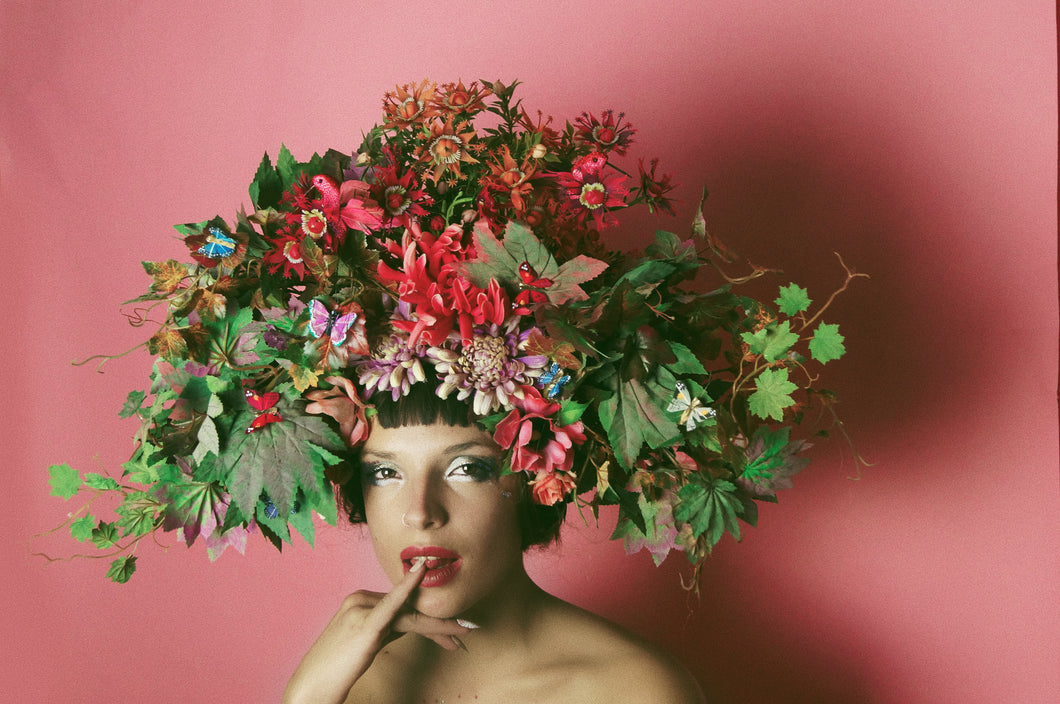 Multicoloured woodland flower crown