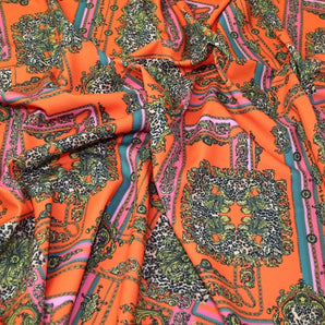 Orange and pink leopard print Kaftan Dress with pom pom trim