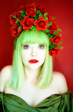Load image into Gallery viewer, Roses are red vintage flower crown headdress
