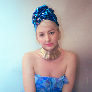 Blue / Silver sequin Party Turban