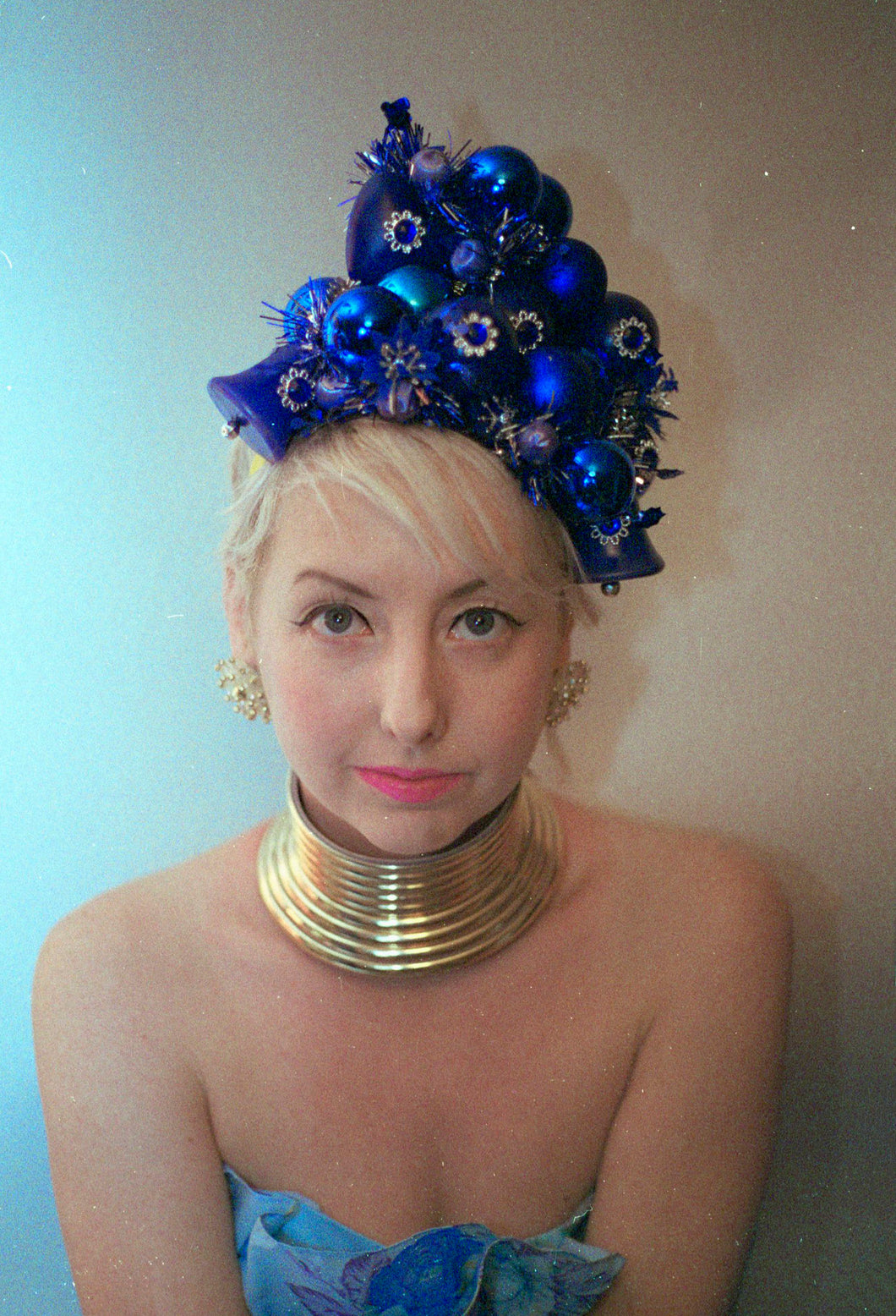 Vintage blue and silver baubles headdress