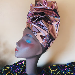 Blush Pink Bespoke Liquid Metal Metallic PVC Turban