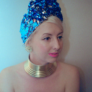 Blue / Silver sequin Party Turban