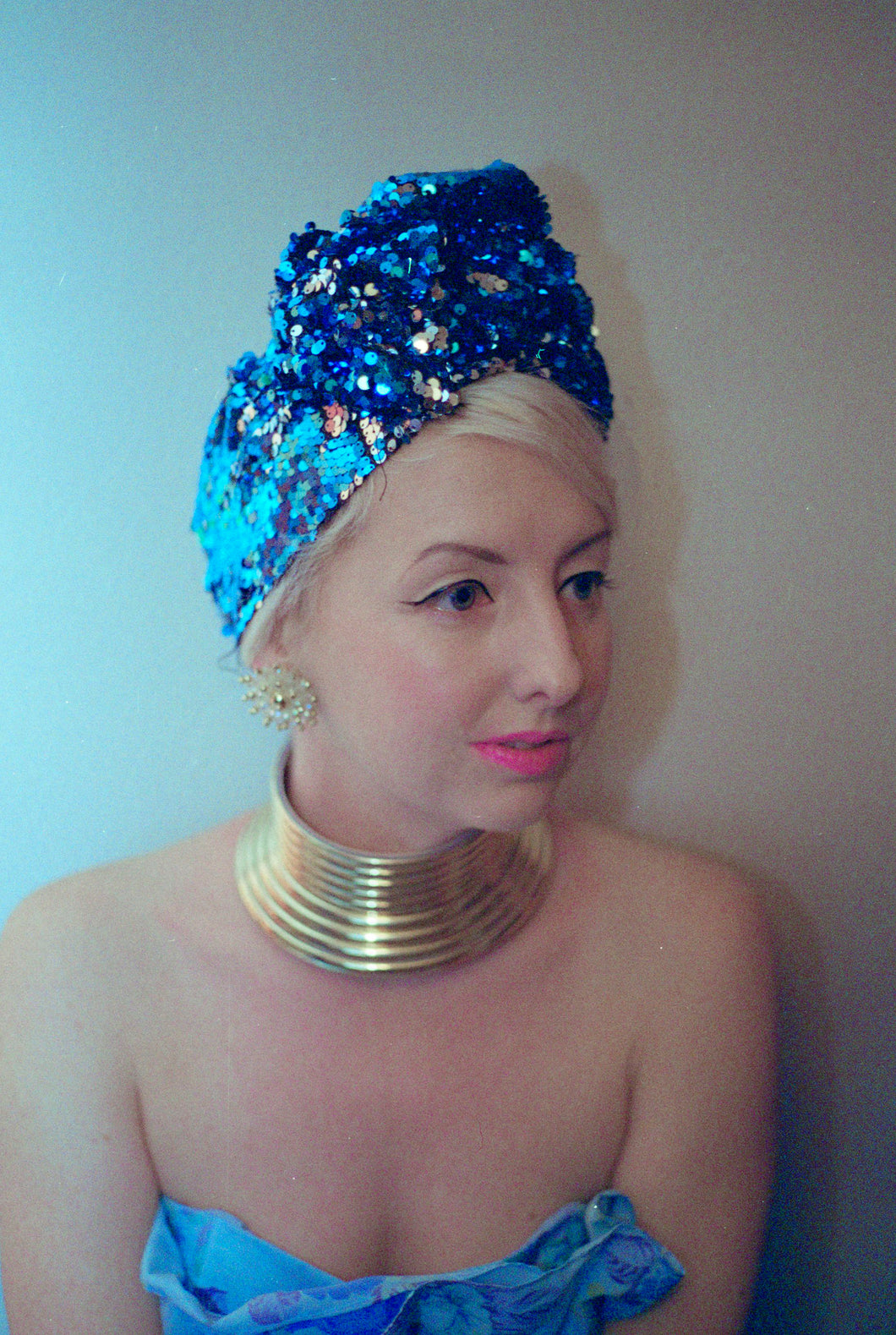 Blue / Silver sequin Party Turban
