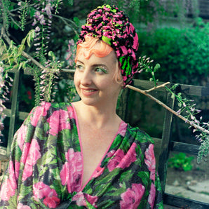 Zebra Neon Pink and green Print Sequin Turban