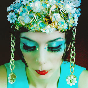 Bespoke Iridescent vintage jewels headpiece