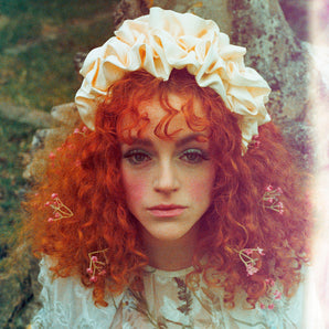 Lemony Cream Silk Ruffle headband - Shine-Sheen finish - FULL style