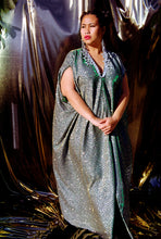 Load image into Gallery viewer, Diamond Patterned High Glitter Green holographic Maxi Gown / kaftan Dress
