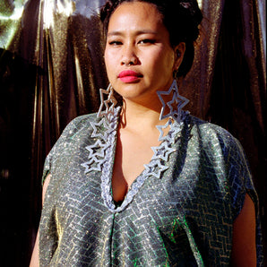 Diamond Patterned High Glitter Green holographic Maxi Gown / kaftan Dress