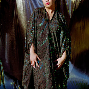 Bottle Green sequin Glitter Chiffon Maxi Gown / kaftan Dress