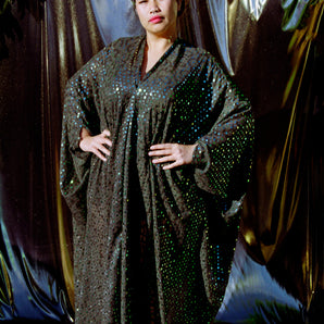 Bottle Green sequin Glitter Chiffon Maxi Gown / kaftan Dress